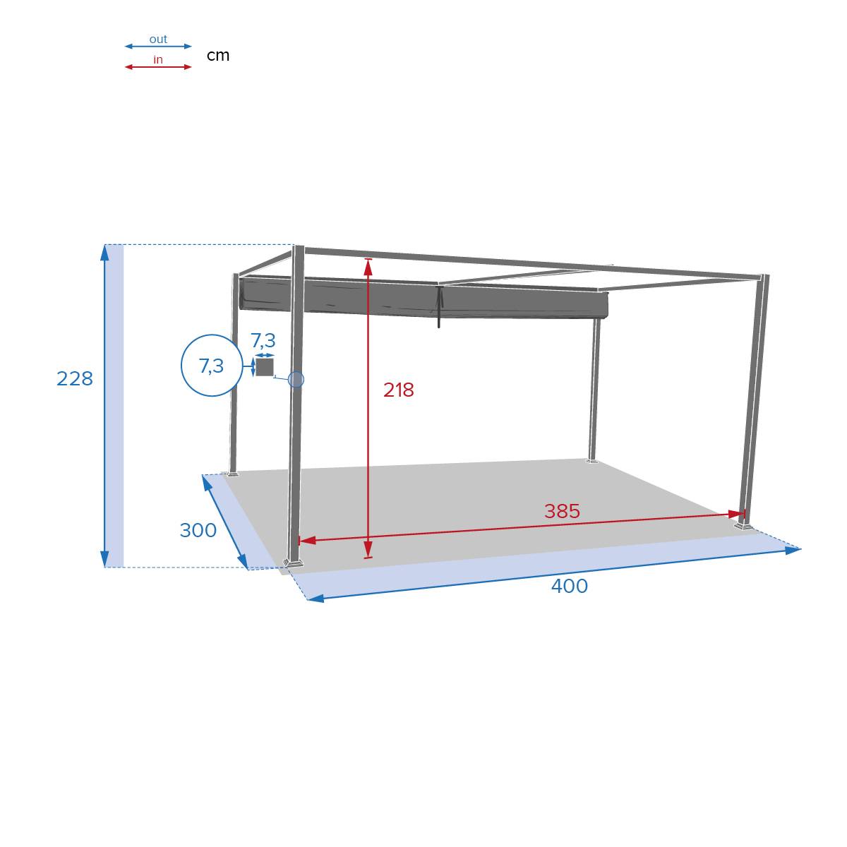 Gazebo retangular PALMEIRA Ardósia Para PALMEIRA 4 x 3 m - Alumínio com tratamento epóxi, Poliéster Ardósia