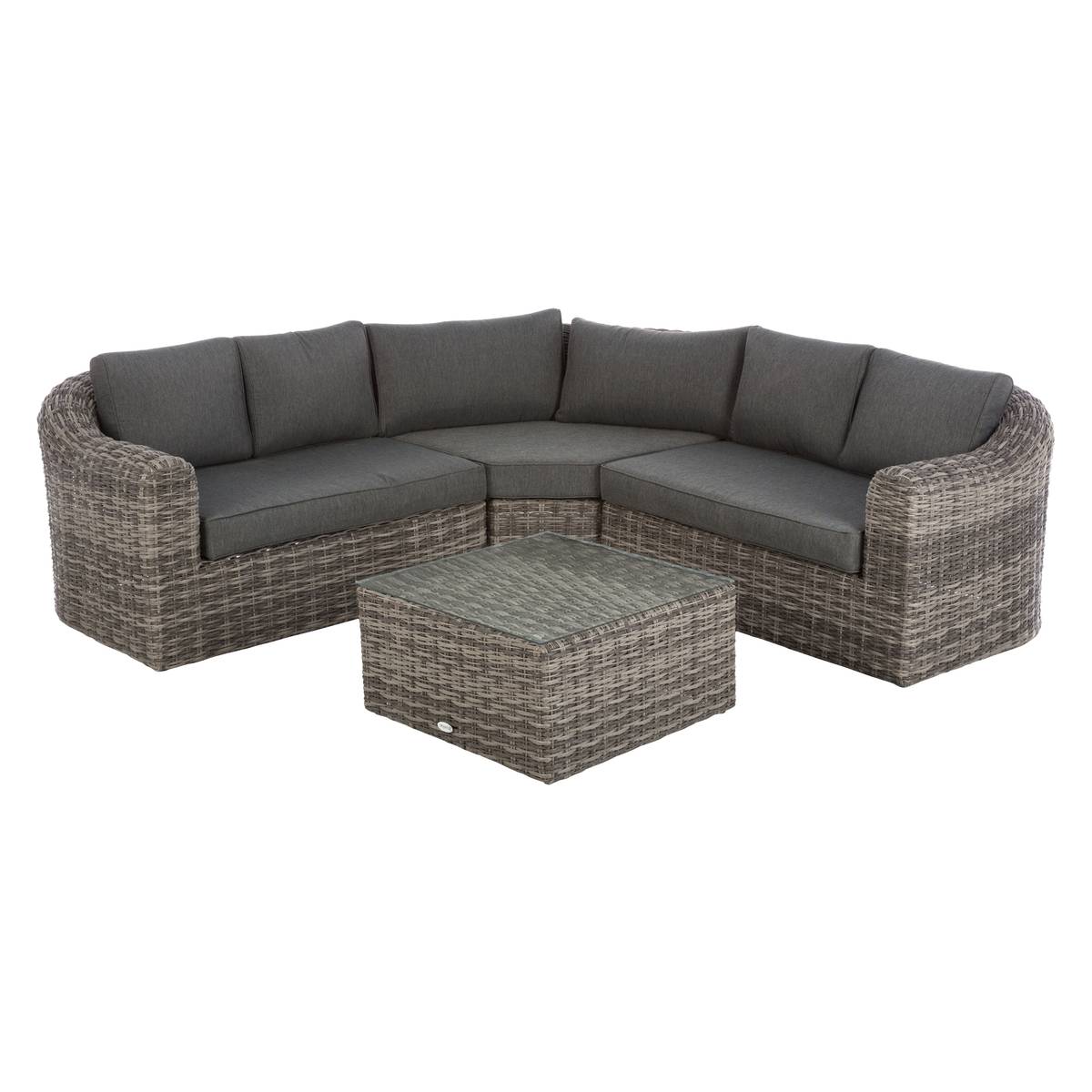 Conjunto de jardim com sofá de canto MOORÉA Terra de sombra 5 lugares - Alumínio tratado com epóxi, Resina sintética entrançada, Poliéster Terra de sombra