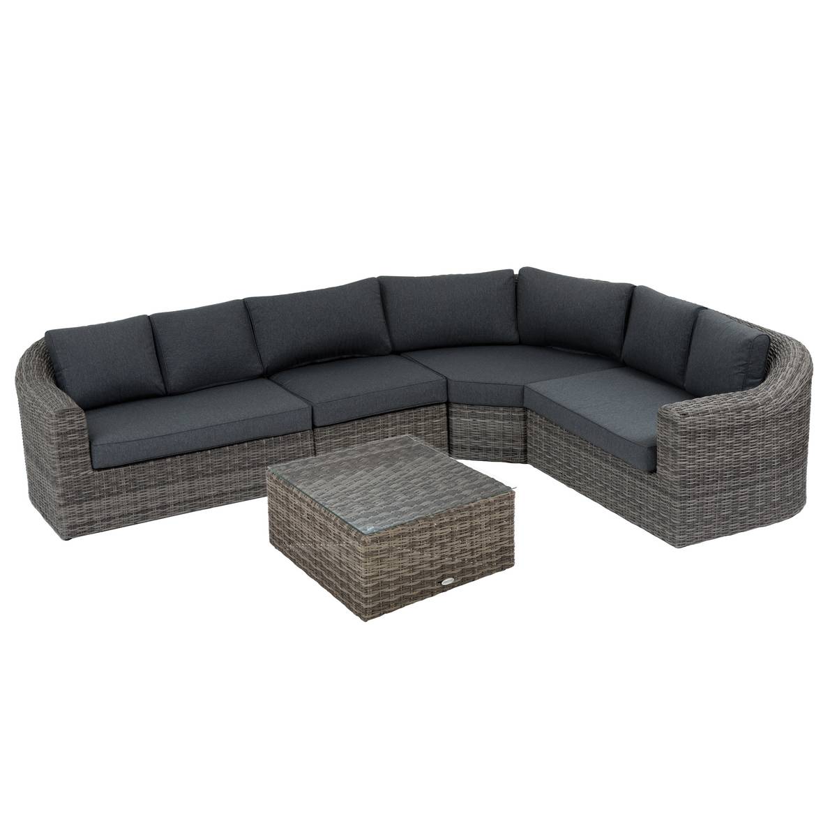 Conjunto de jardim com sofá de canto MOORÉA Terra de sombra 5 lugares - Alumínio tratado com epóxi, Resina sintética entrançada, Poliéster Terra de sombra
