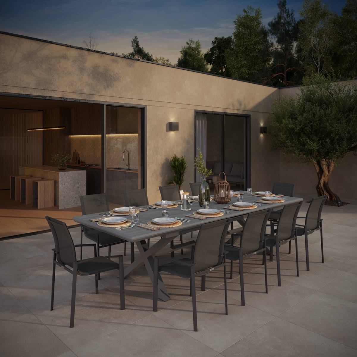 Mesa de jardim extensível AXIOME Ardósia granulada 10 lugares - Alumínio tratado com epóxi Ardósia de granito