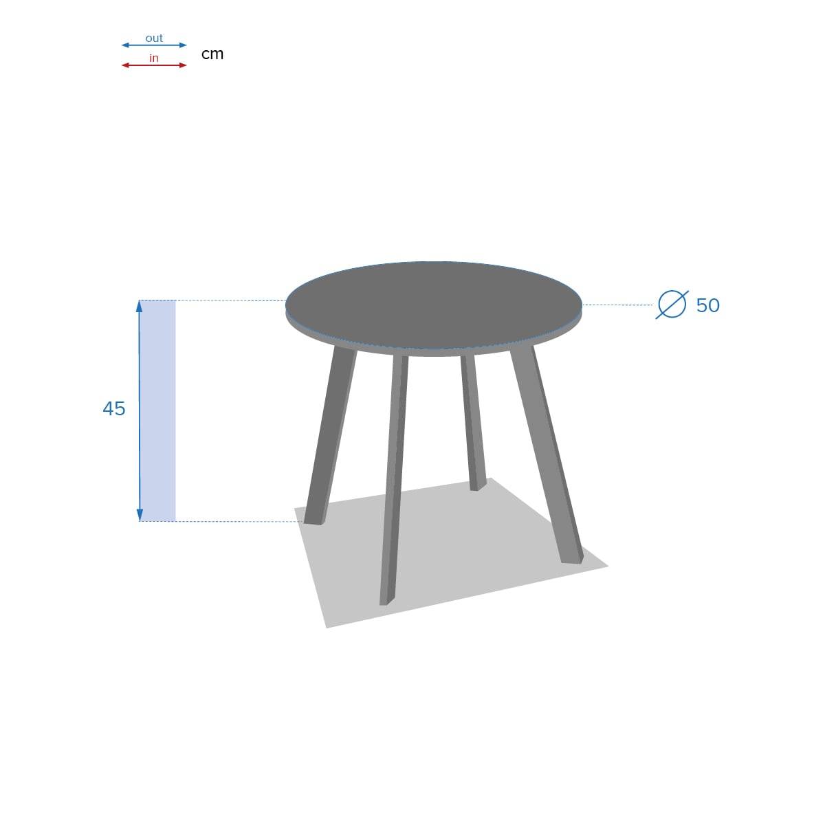 Mesa auxiliar de jardim redonda SAONA Grafite 50 x 45 cm - Aço com tratamento epóxi, Tratamento antiferrugem reforçado Grafite