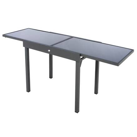 Mesa de jardim extensível PIAZZA Grafite 10 lugares - Alumínio tratado com epóxi, Vidro temperado