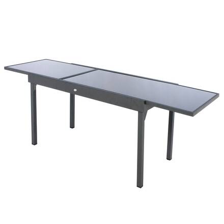 Mesa de jardim extensível PIAZZA Grafite 12 lugares - Alumínio com tratamento epóxi, Vidro temperado
