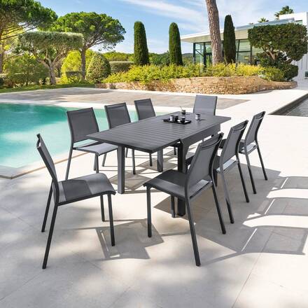 Mesa de jardim extensível PIAZZA Grafite 8 lugares - Alumínio tratado com epóxi