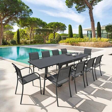 Mesa de jardim extensível PIAZZA Grafite 10 lugares - Alumínio tratado com epóxi