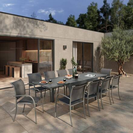 Mesa de jardim extensível PIAZZA Grafite 10 lugares - Alumínio tratado com epóxi