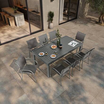 Mesa de jardim extensível PIAZZA Grafite 12 lugares - Alumínio tratado com epóxi