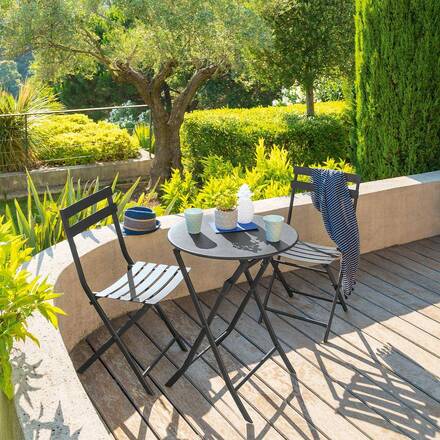 Mesa de jardim redonda dobrável GREENSBORO Grafite 2 lugares - Aço tratado com epóxi, Tratamento anticorrosão reforçado