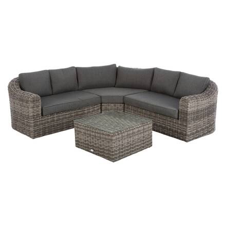Conjunto de jardim com sofá de canto MOORÉA Terra de sombra 5 lugares - Alumínio tratado com epóxi, Resina sintética entrançada, Poliéster