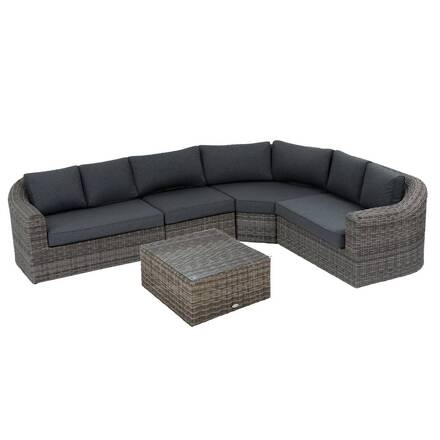 Conjunto de jardim com sofá de canto MOORÉA Terra de sombra 5 lugares - Alumínio tratado com epóxi, Resina sintética entrançada, Poliéster