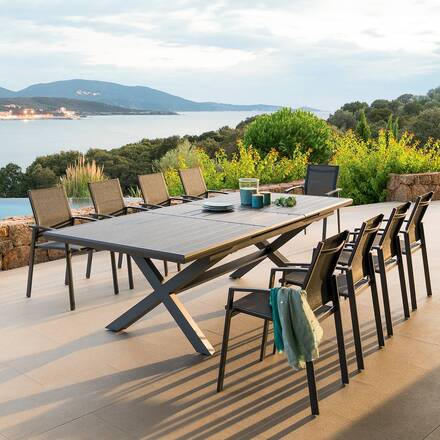 Mesa de jardim extensível AXIOME Ardósia granulada 10 lugares - Alumínio tratado com epóxi