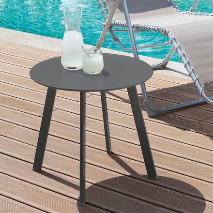Mesa auxiliar de jardim redonda SAONA Grafite 50 x 45 cm - Aço com tratamento epóxi, Tratamento antiferrugem reforçado