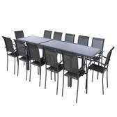 Mesa de jardim extensível PIAZZA Grafite 12 lugares - Alumínio com tratamento epóxi, Vidro temperado Grafite