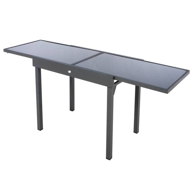 Mesa de jardim extensível PIAZZA Grafite 10 lugares - Alumínio tratado com epóxi, Vidro temperado Grafite