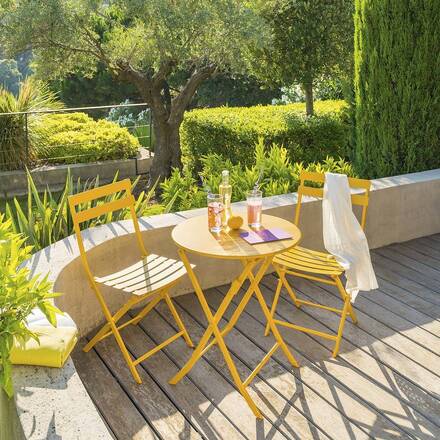 Mesa de jardim redonda dobrável GREENSBORO Mostarda 2 lugares - Aço tratado com epóxi, Tratamento anticorrosão reforçado