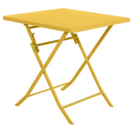 Mesa de jardim quadrada dobrável GREENSBORO Amarelo mostarda 2 lugares - Aço tratado com epóxi, Tratamento anticorrosão reforçado