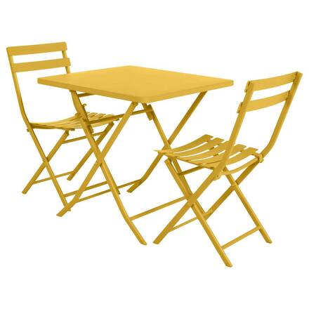 Mesa de jardim quadrada dobrável GREENSBORO Amarelo mostarda 2 lugares - Aço tratado com epóxi, Tratamento anticorrosão reforçado