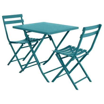 Mesa de jardim quadrada dobrável GREENSBORO Azul petróleo 2 lugares - Aço tratado com epóxi, Tratamento anticorrosão reforçado