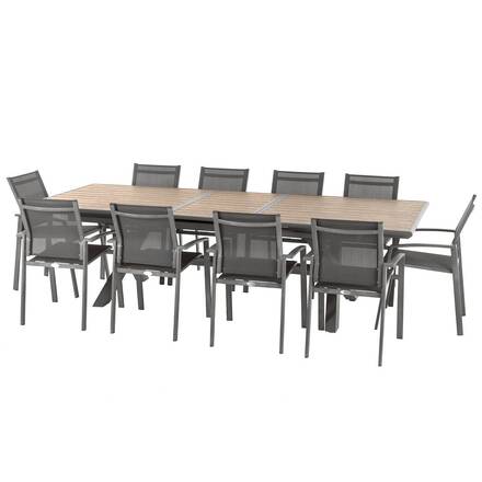 Mesa de jardim extensível AXIOME efeito madeira Honey / Praline 10 lugares - Alumínio tratado com epóxi