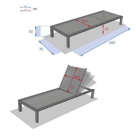 Cama de piscina ÉVASION Antracite / Grafite Alumínio com tratamento epóxi, Texaline, Poliéster