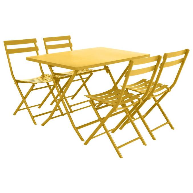 Mesa de jardim retangular dobrável GREENSBORO Amarelo mostarda 4 lugares - Aço tratado com epóxi, Tratamento antiferrugem reforçado Amarelo mostarda