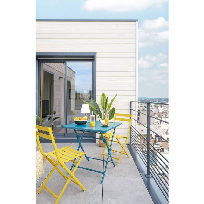 Mesa de jardim quadrada dobrável GREENSBORO Azul petróleo 2 lugares - Aço tratado com epóxi, Tratamento anticorrosão reforçado Azul pato
