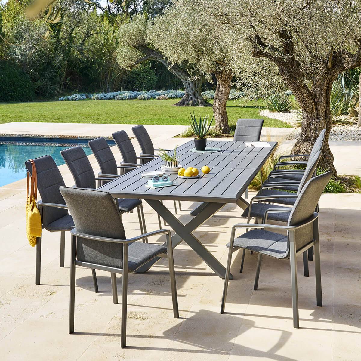 Mesa de jardim extensível AXIOME Ardósia granulada 12 lugares - Alumínio tratado com epóxi Ardósia de granito