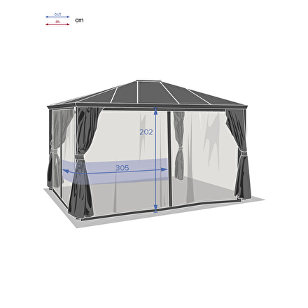 Mosquiteiro para pérgola BELIZE Ardósia Para BELIZE 3,6 x 3 m - L. 282 x A. 342 cm - Poliéster
