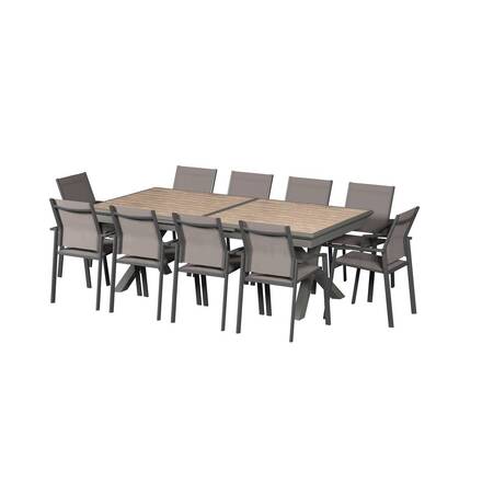 Mesa de jardim extensível AXIOME efeito madeira Honey / Praline 12 lugares - Alumínio tratado com epóxi