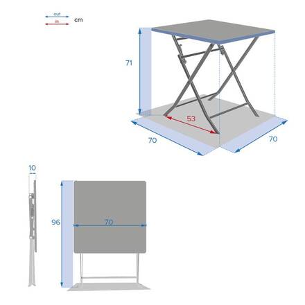 Mesa de jardim quadrada dobrável GREENSBORO Verde oliva 2 lugares - Aço tratado com epóxi, Tratamento anticorrosão reforçado