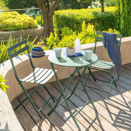 Mesa de jardim redonda dobrável GREENSBORO Verde oliva 2 lugares - Aço tratado com epóxi, Tratamento anticorrosão reforçado