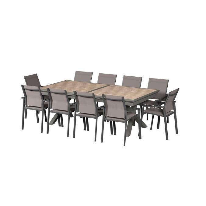 Mesa de jardim extensível AXIOME efeito madeira Honey / Praline 12 lugares - Alumínio tratado com epóxi Mel / Praliné