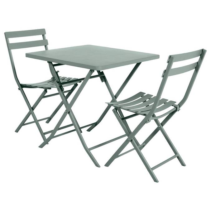Mesa de jardim quadrada dobrável GREENSBORO Verde oliva 2 lugares - Aço tratado com epóxi, Tratamento anticorrosão reforçado Verde-oliva