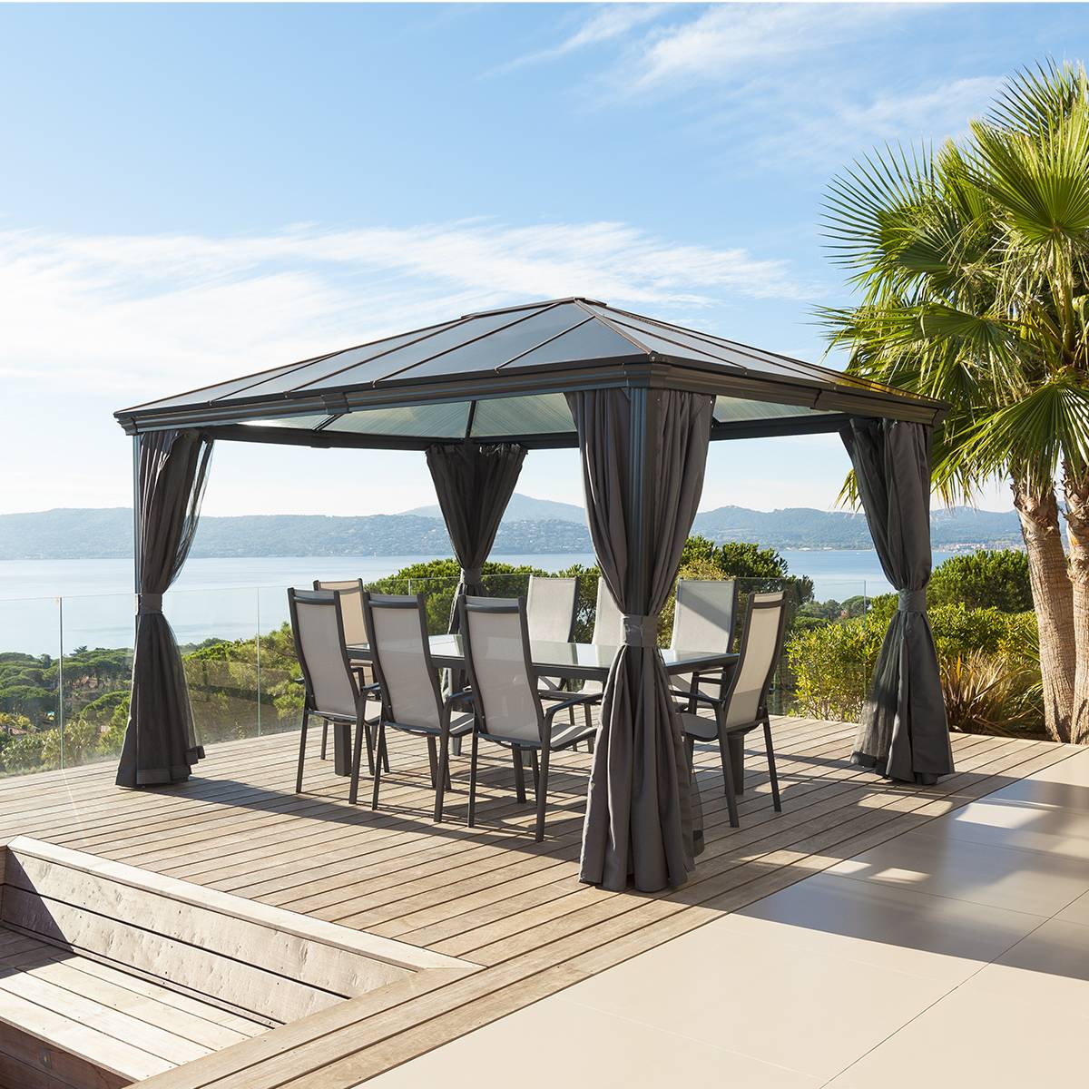 Pérgola BELIZE Grafite 3,6 x 3 m - Alumínio, Policarbonato Grafite