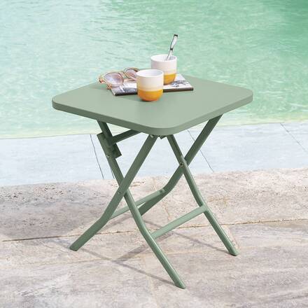 Mesa auxiliar de jardim quadrada GREENSBORO Verde azeitona 40 x 40 cm - Aço, Tratamento antiferrugem reforçado