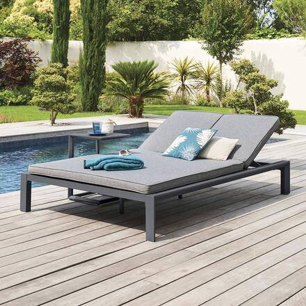 Cama de piscina dupla ÉVASION Antracite / Grafite 2 lugares - Alumínio tratado com epóxi, Texaline