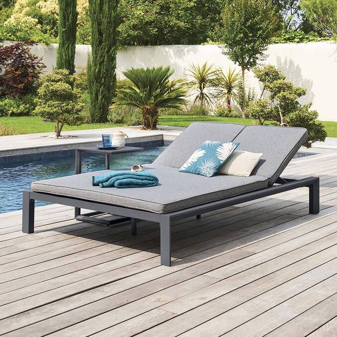 Cama de piscina dupla ÉVASION Antracite / Grafite 2 lugares - Alumínio tratado com epóxi, Texaline3509