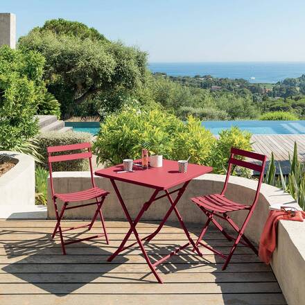 Mesa de jardim quadrada dobrável GREENSBORO Granada 2 lugares - Aço tratado com epóxi, Tratamento anticorrosão reforçado