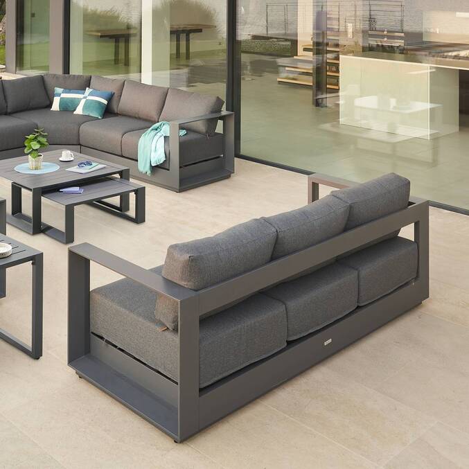 Sofá de jardim ALLURE Grafite / Cinza zebrano 3 lugares - Alumínio com tratamento epóxi, Poliéster Cinza Zebrano / Grafite