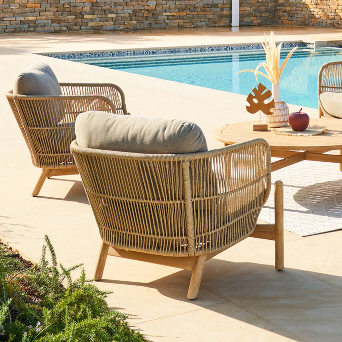 Cadeirão de jardim DEONA Taupe / Acácia Acácia certificada FSC®, Poliéster Taupe / Acácia