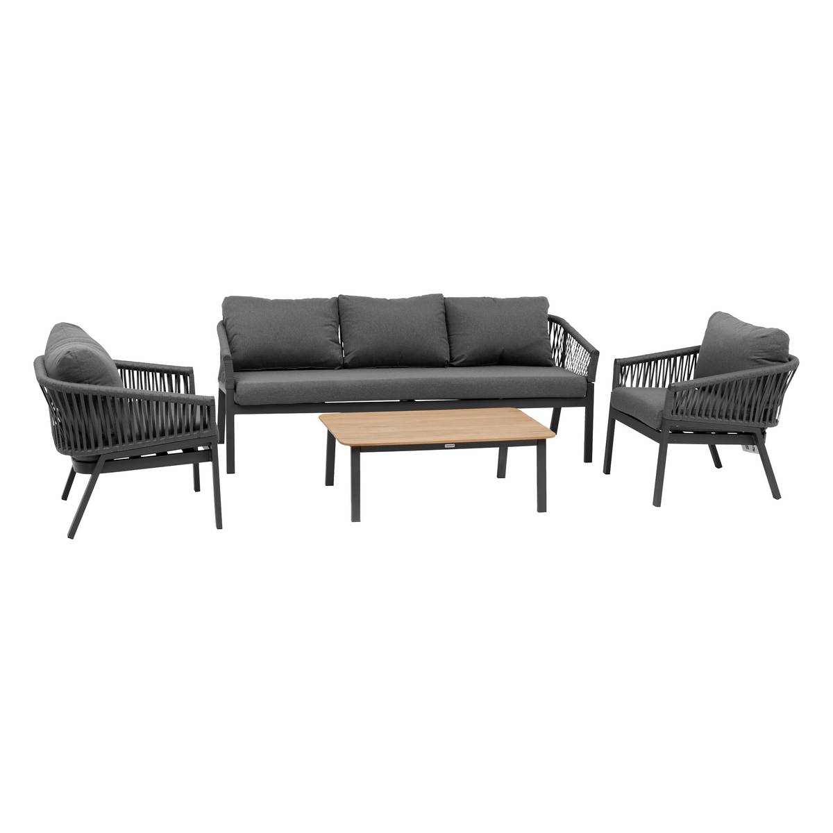 Conjunto de jardim ORIENGO Antracite / Grafite 5 lugares - Alumínio com tratamento epóxi, Acácia certificada FSC®, Poliéster Antracite / Grafite