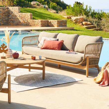 Sofá de jardim DEONA Taupe / Acácia 3 lugares - Acácia certificada FSC®, Poliéster
