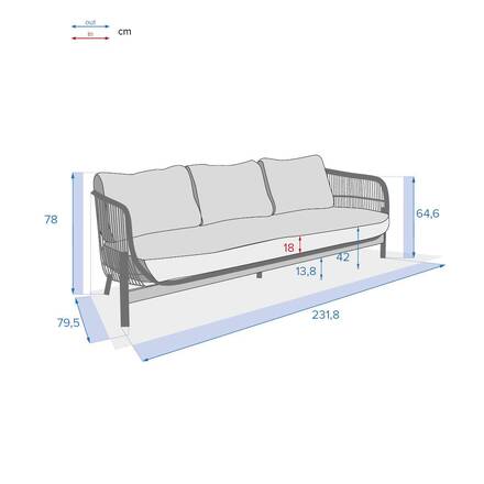 Sofá de jardim DEONA Taupe / Acácia 3 lugares - Acácia certificada FSC®, Poliéster