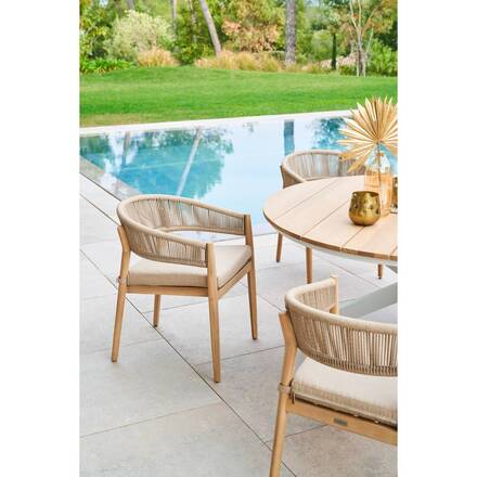 Mesa de jardim redonda ORIENGO Acácia / Branco 8 lugares - Alumínio com tratamento epóxi, Acácia certificada FSC®