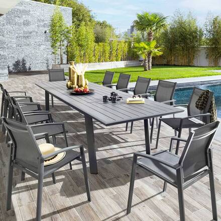 Mesa de jardim extensível PAVANE Grafite 12 lugares - Alumínio tratado com epóxi