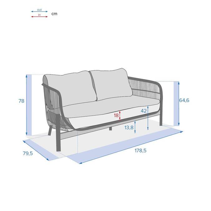 Sofá de jardim DEONA Taupe / Acácia 2 lugares - Acácia certificada FSC®, Poliéster Taupe / Acácia