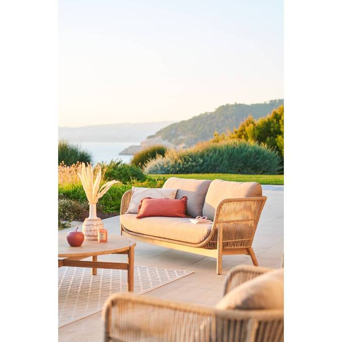 Sofá de jardim DEONA Taupe / Acácia 2 lugares - Acácia certificada FSC®, Poliéster Taupe / Acácia