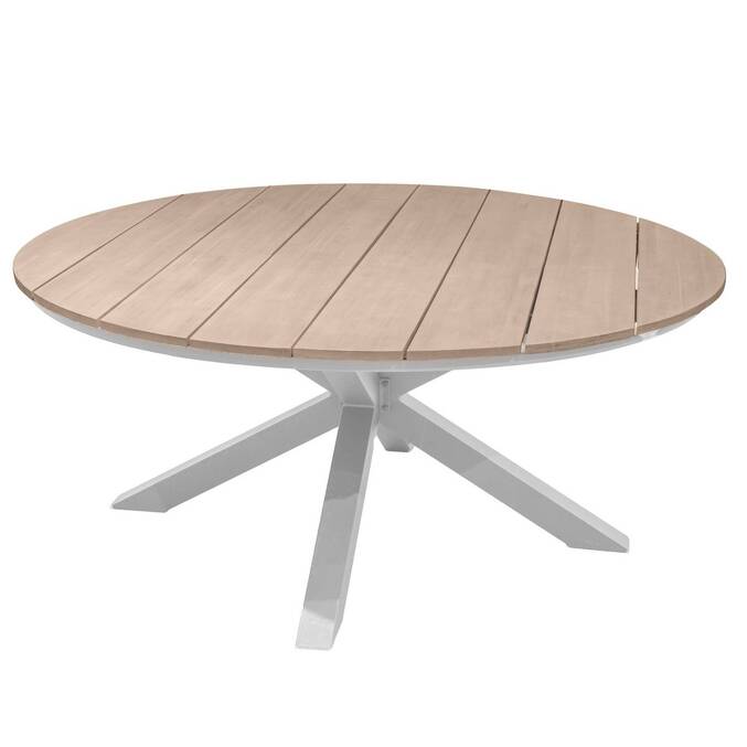 Mesa de jardim redonda ORIENGO Acácia / Branco 8 lugares - Alumínio com tratamento epóxi, Acácia certificada FSC® Acácia / Branca