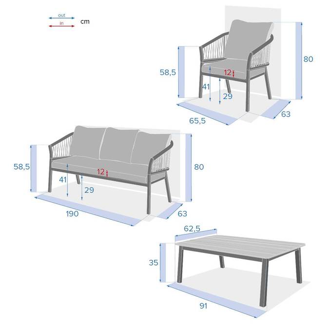Conjunto de jardim ORIENGO Antracite / Grafite 5 lugares - Alumínio com tratamento epóxi, Acácia certificada FSC®, Poliéster Antracite / Grafite