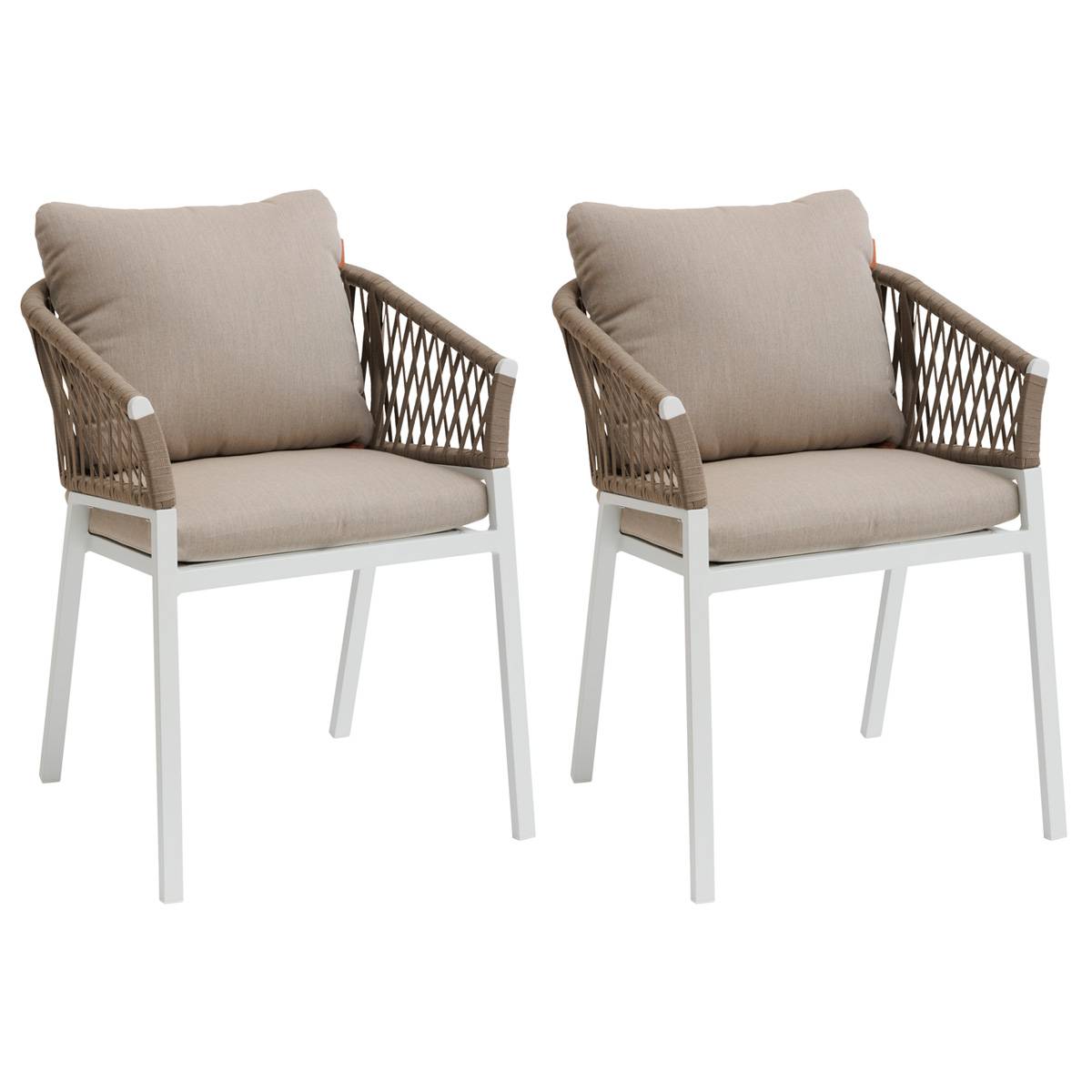 Conjunto de 2 poltronas de jardim ORIENGO Taupe / Branco Alumínio, Malhas trançadas, Poliéster Taupe / Branco